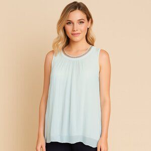 Elissia silk made in Italy sleeveless blouse w neckline accent